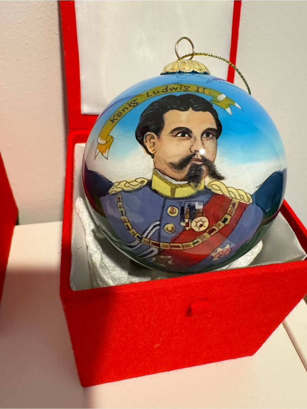 Hand Painted Neuschwanstein Castle & King Ludwig II Glass Ornament with Box #405